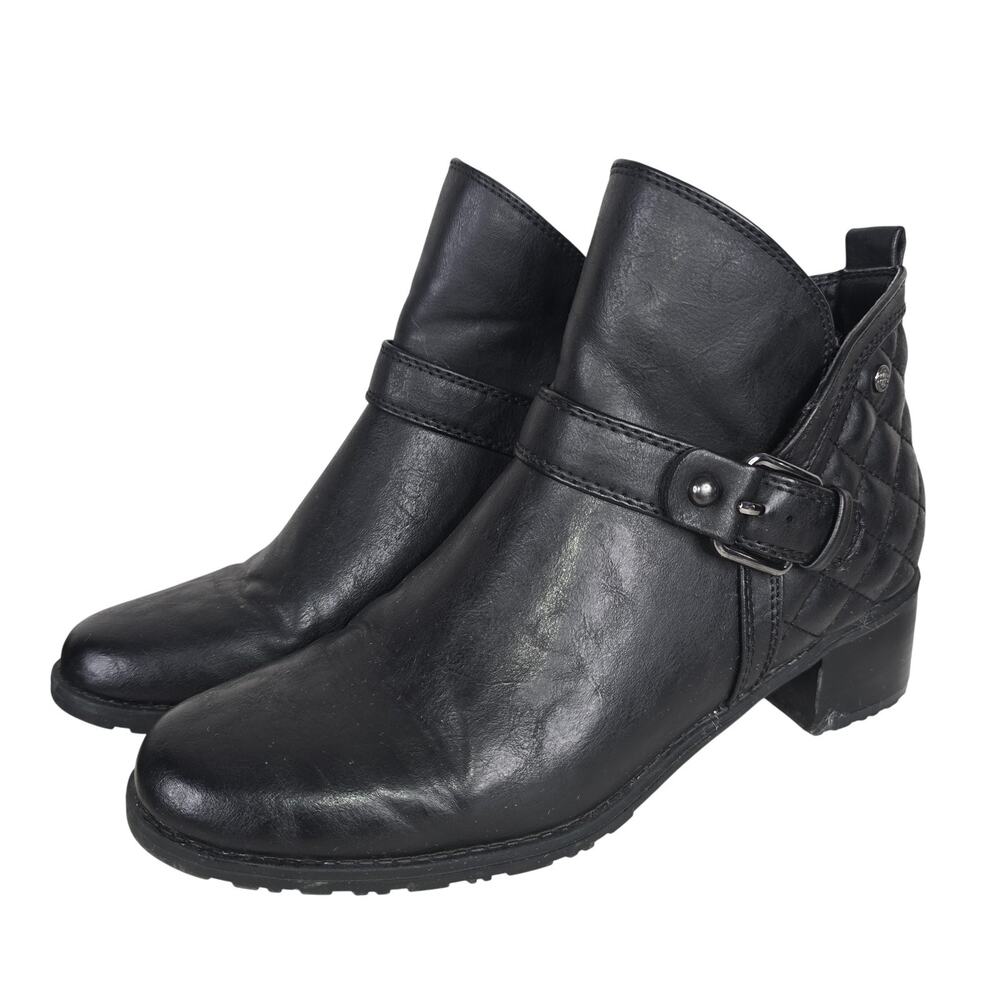 Dana Buchman Boots Womens 8 Black Quilted Ankle Booties Buckle Zip Block Heel